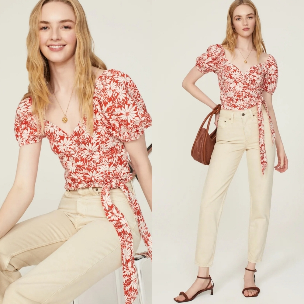 NWT Madewell Anita Wrap Linen Top Butternut Squash Sz Medium $95